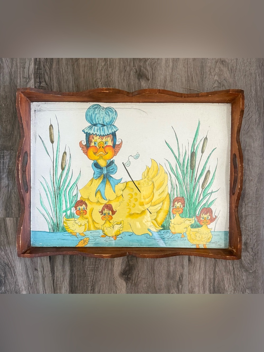 Vintage Ducks Mama & Babies Tray Cottagecore Retro 70s Serving Handled Farmhouse